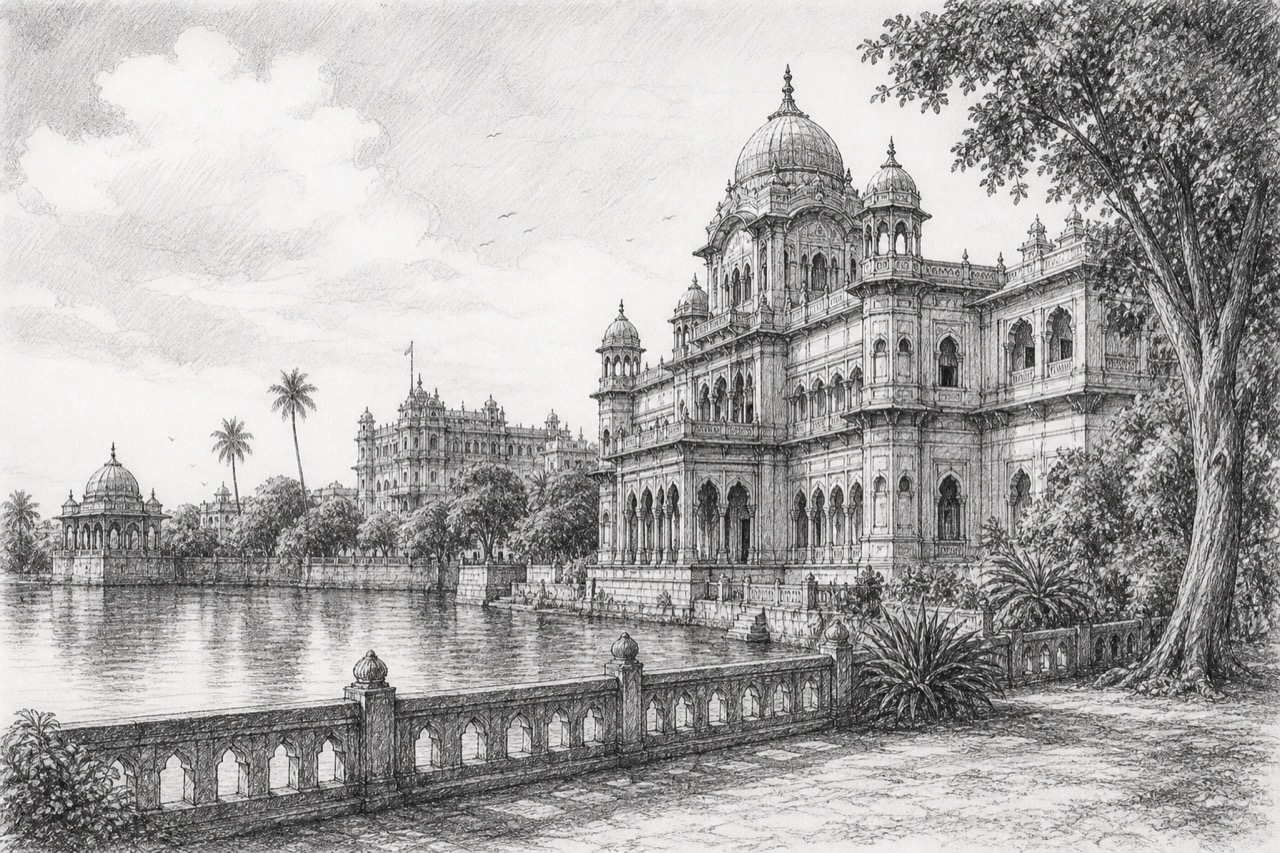 Hand-drawn pencil travel sketch for Bhavnagar