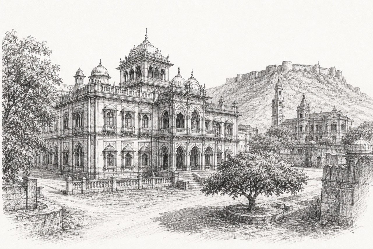 Hand-drawn pencil travel sketch for Bhuj