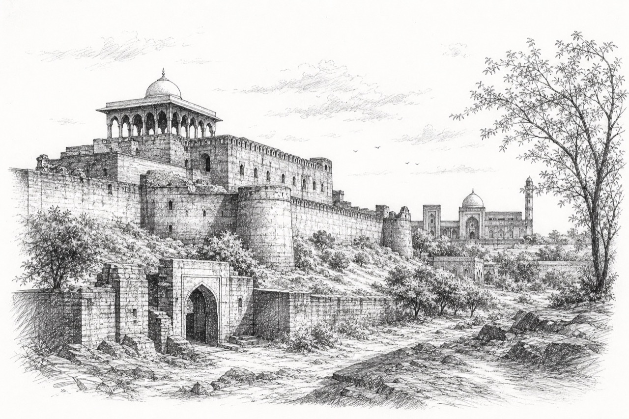 Hand-drawn pencil travel sketch for Bidar