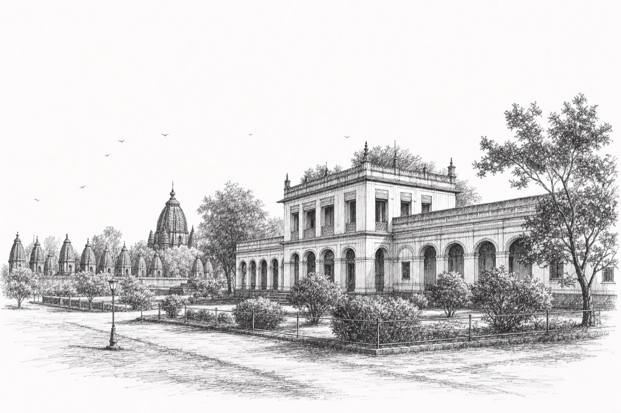 Hand-drawn pencil travel sketch for Bishnupur, India
