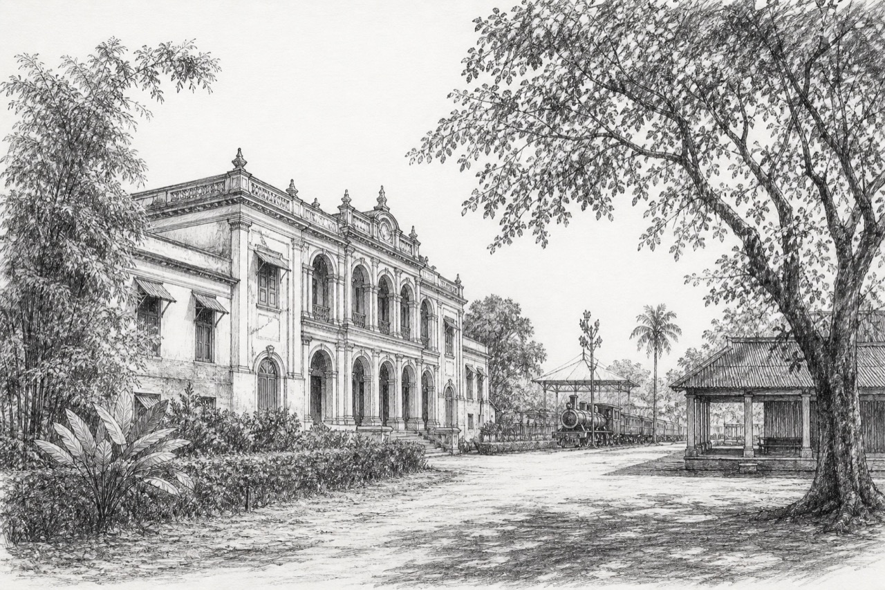 Hand-drawn pencil travel sketch for Bolpur