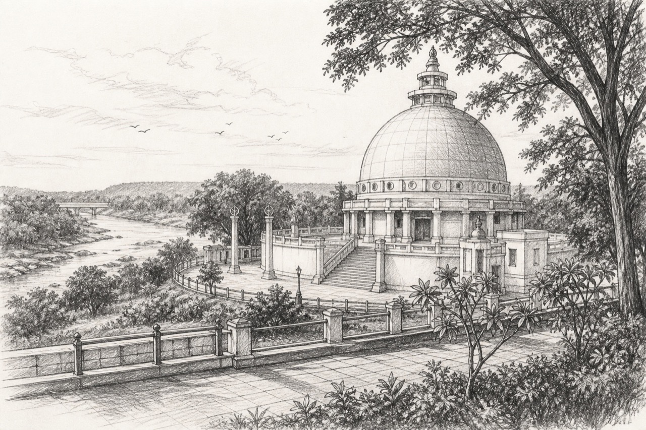 Hand-drawn pencil travel sketch for Bramhapuri