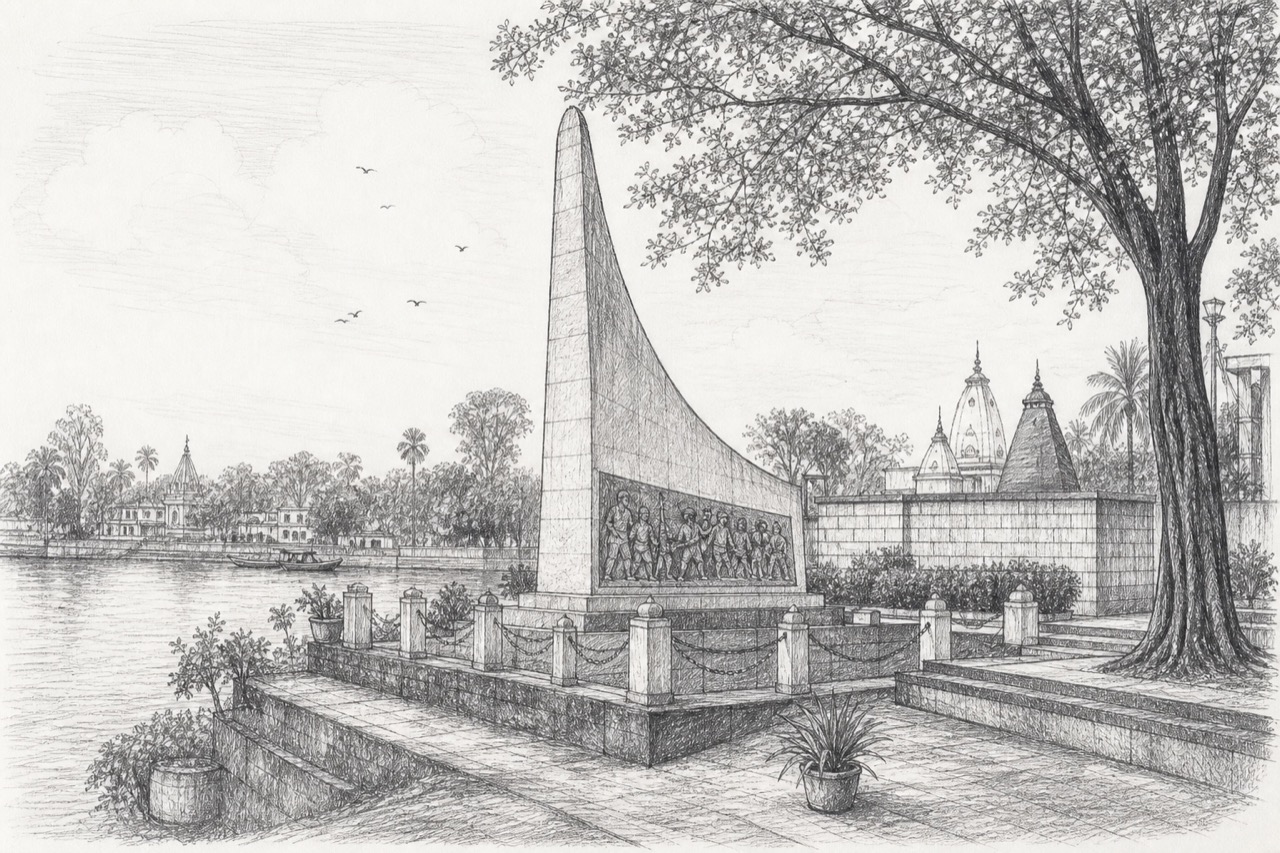 Hand-drawn pencil travel sketch for Budge Budge
