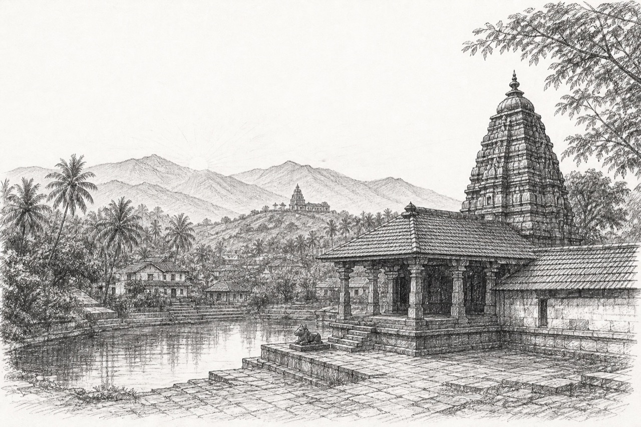 Hand-drawn pencil travel sketch for Byndoor