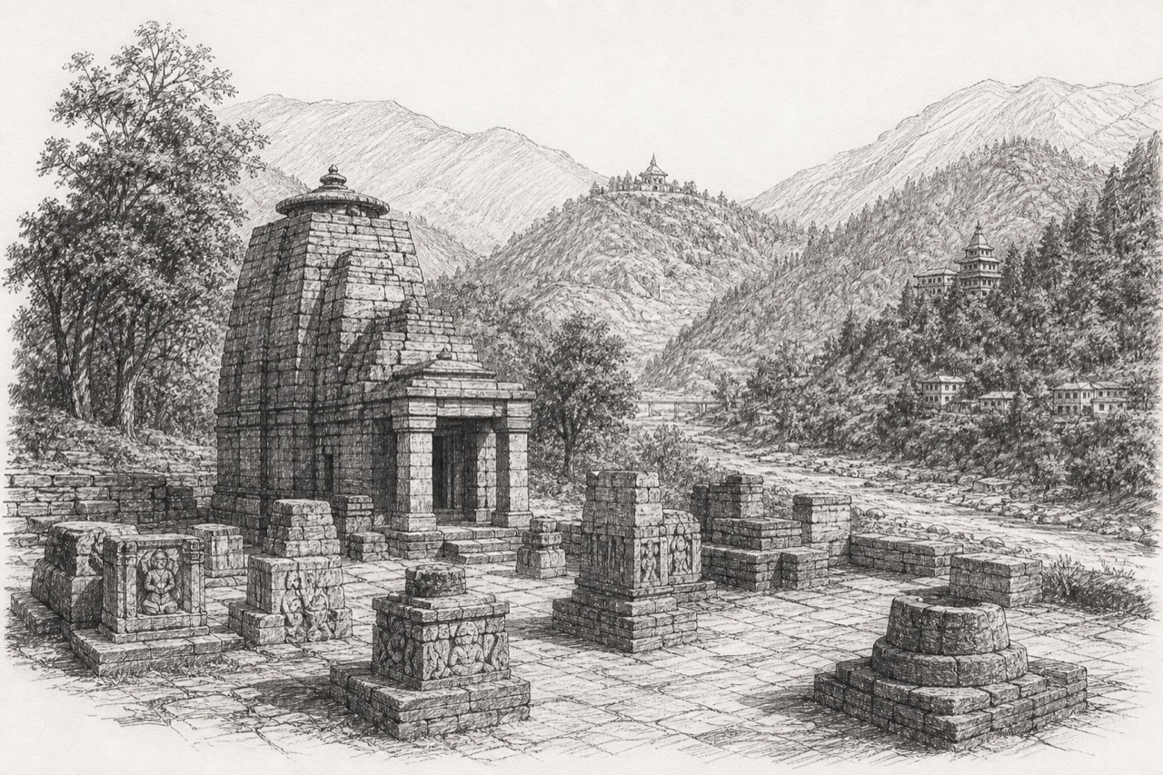 Hand-drawn pencil travel sketch for Chakrāta