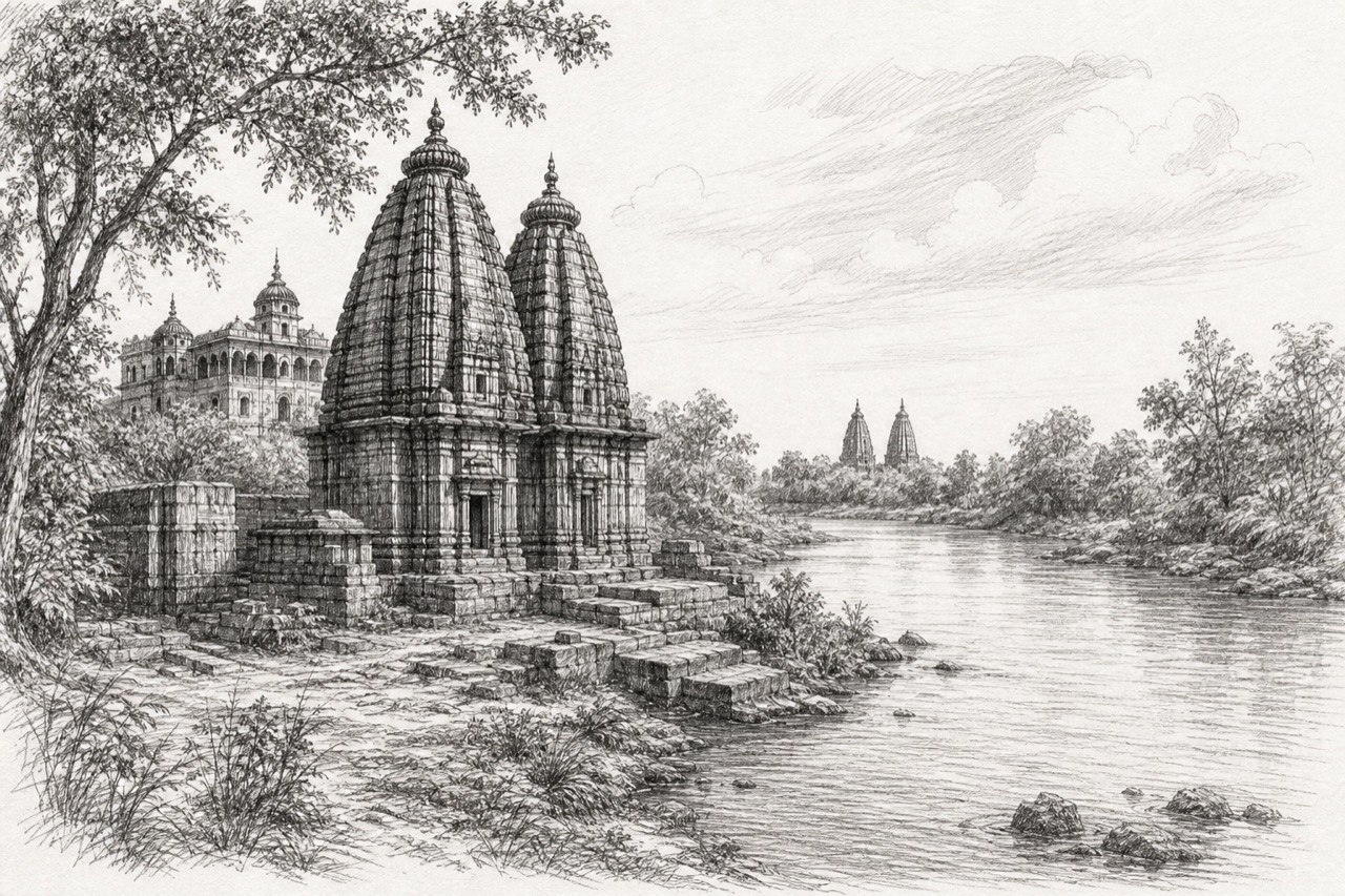 Hand-drawn pencil travel sketch for Chamorshi area