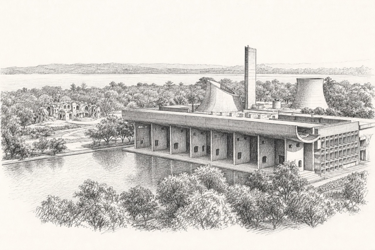 Hand-drawn pencil travel sketch for Chandigarh