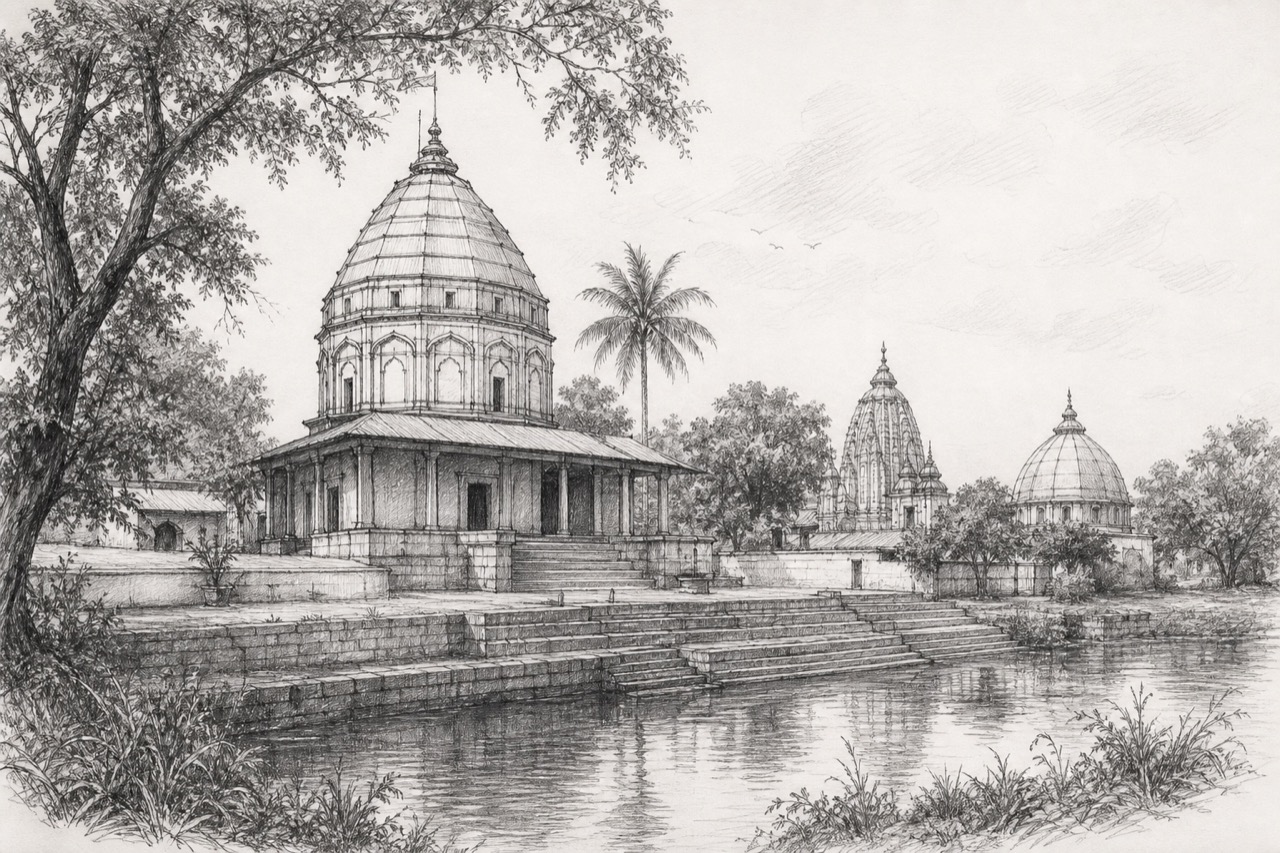 Hand-drawn pencil travel sketch for Chandrakona