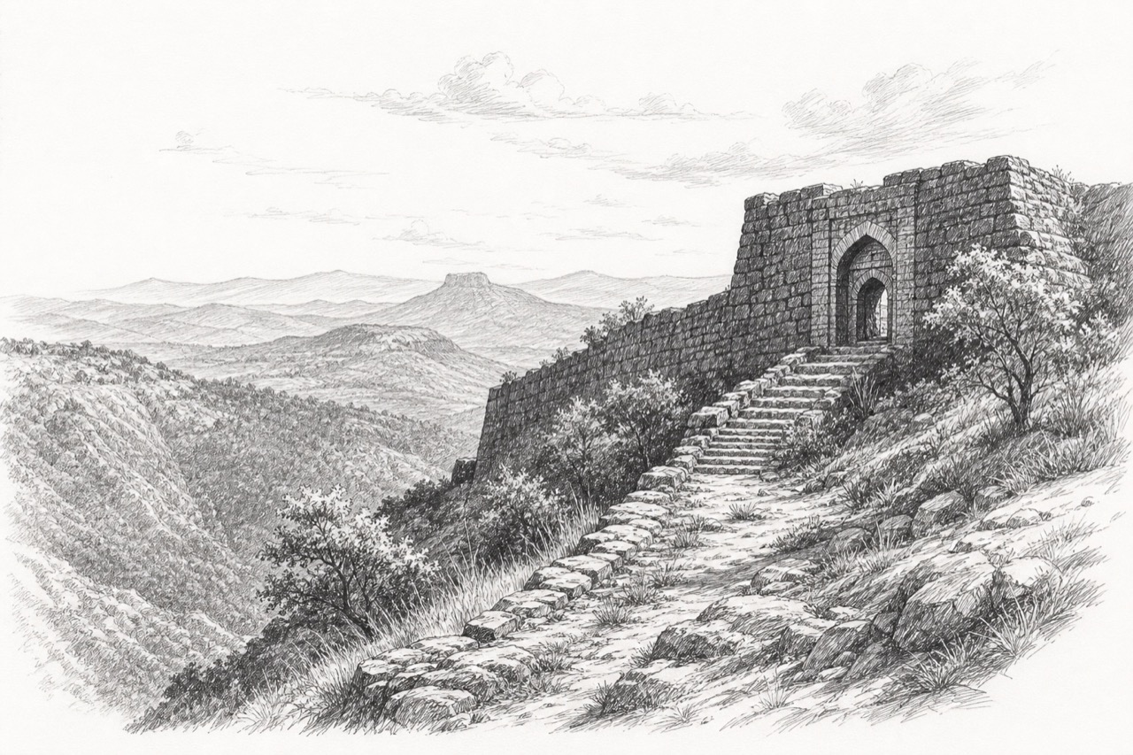 Hand-drawn pencil travel sketch for Chikhaldara