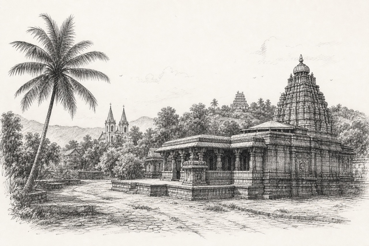 Hand-drawn pencil travel sketch for Chikmagalūr
