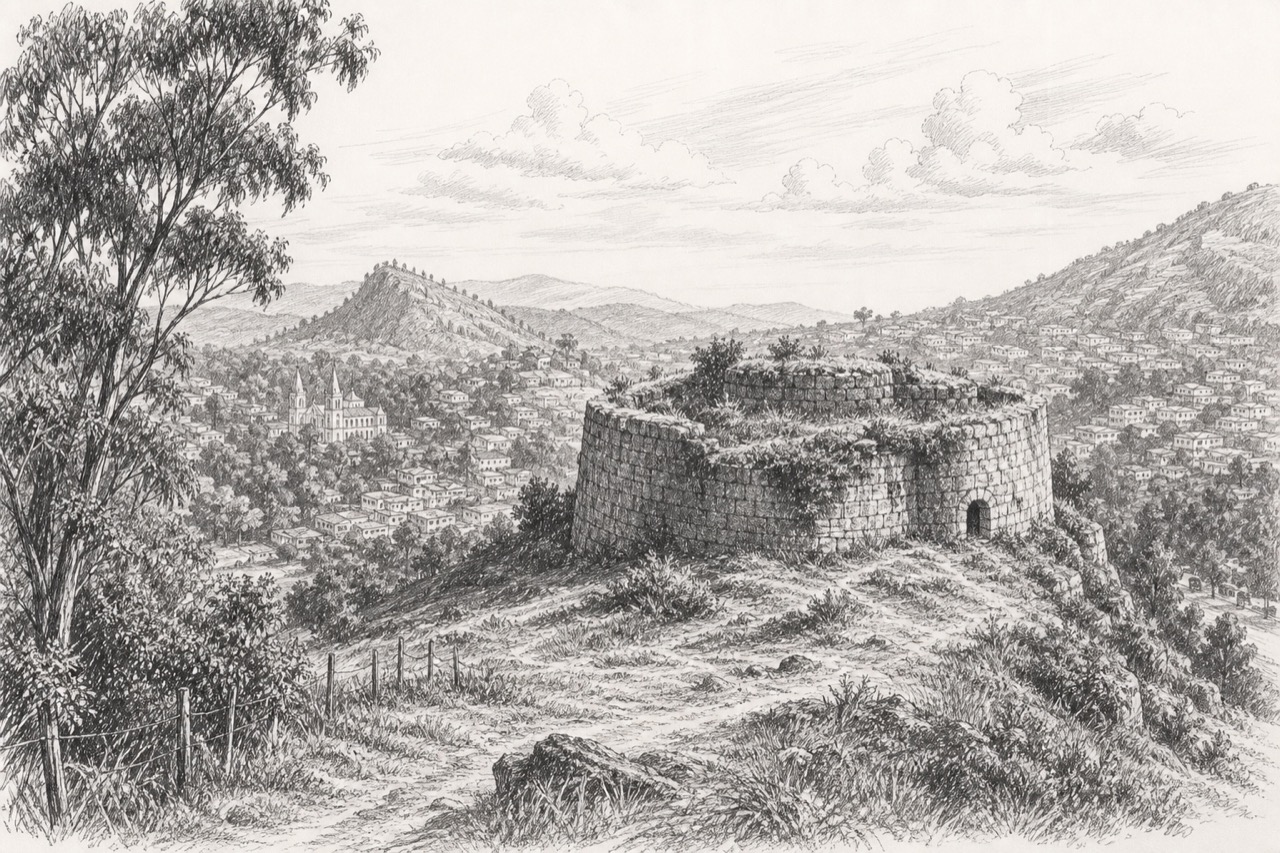 Hand-drawn pencil travel sketch for Coonoor