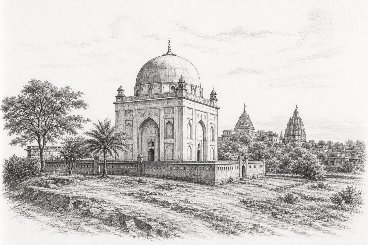 Hand-drawn pencil travel sketch for Dharashiv