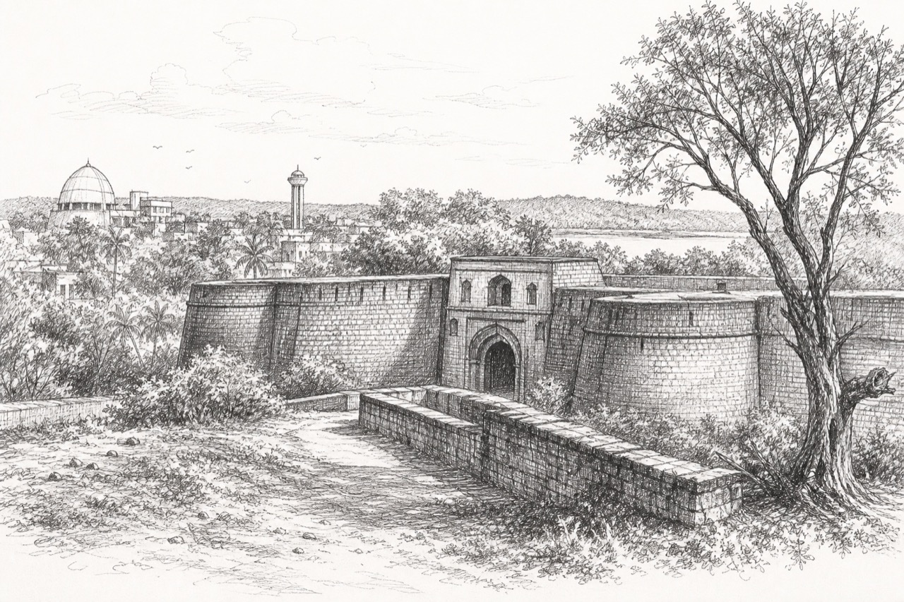 Hand-drawn pencil travel sketch for Dharwad area