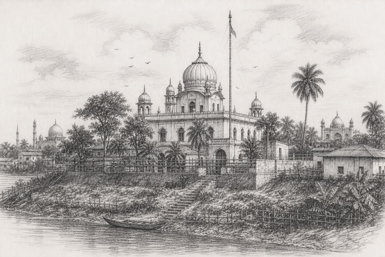 Hand-drawn pencil travel sketch for Dhubri