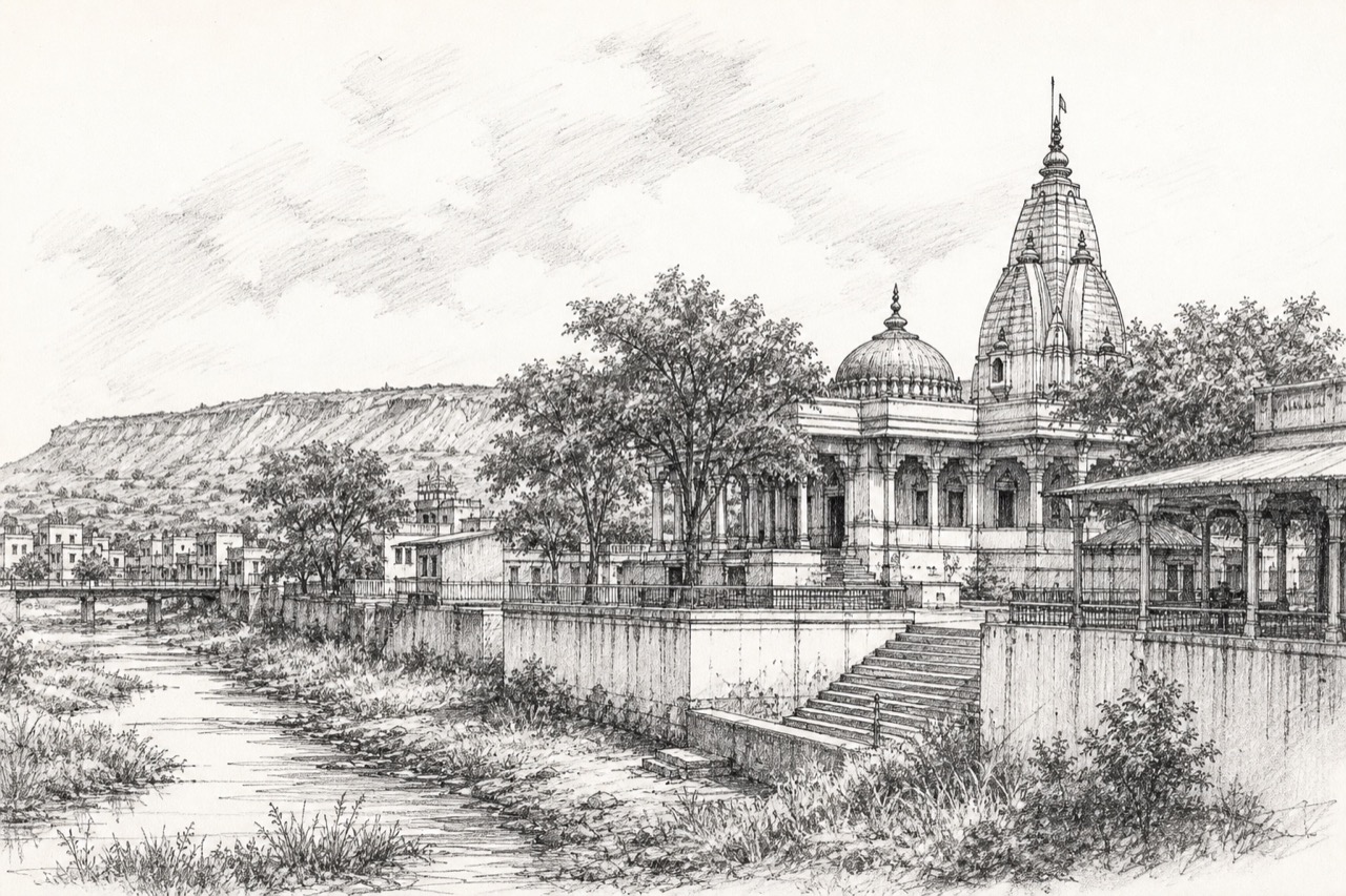 Hand-drawn pencil travel sketch for Dhule