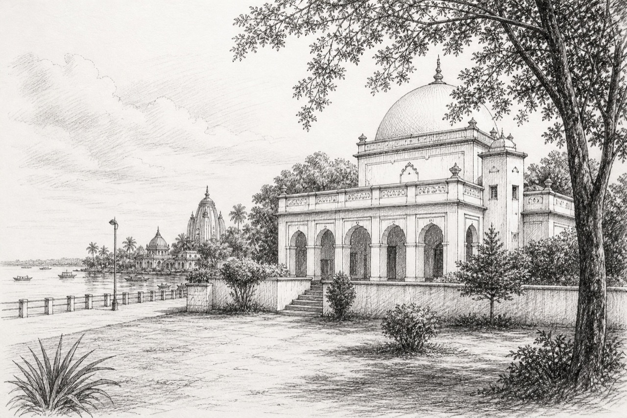Hand-drawn pencil travel sketch for Diamond Harbour