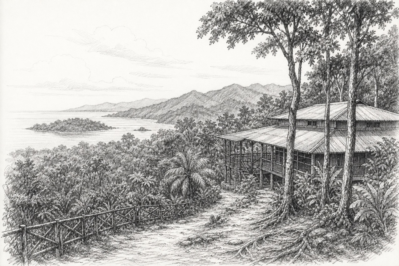 Hand-drawn pencil travel sketch for Diglipur