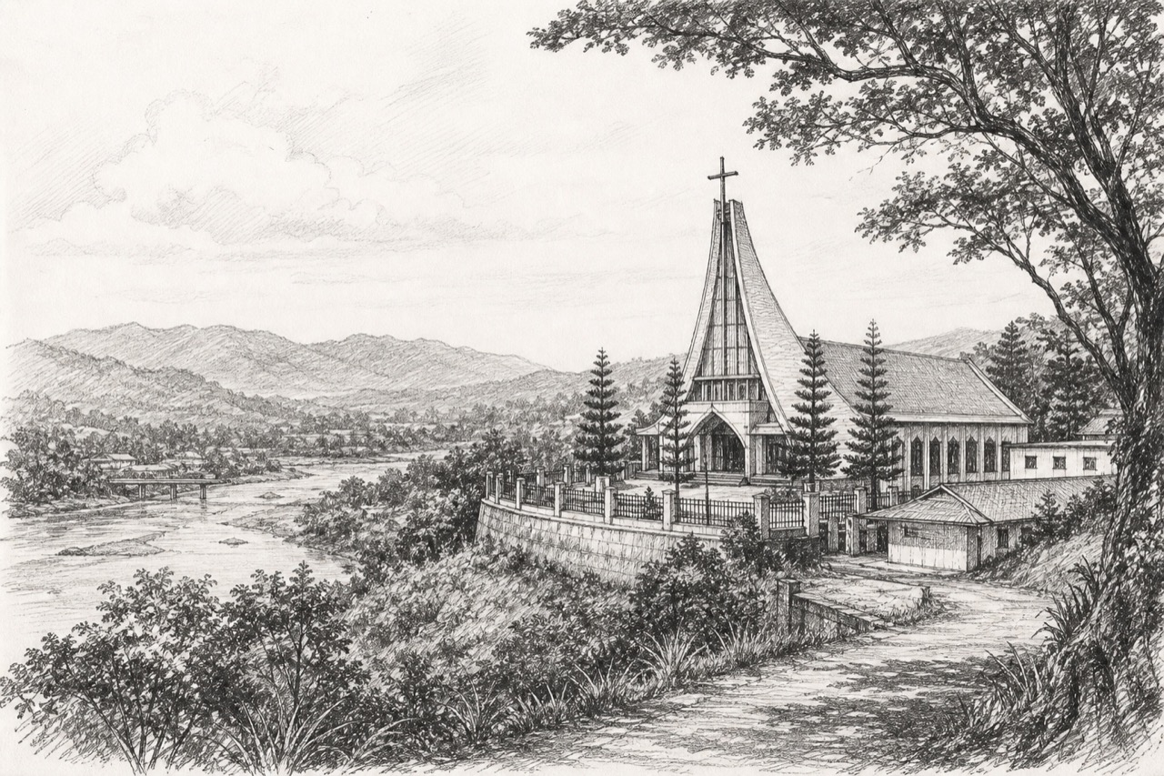 Hand-drawn pencil travel sketch for Diphu