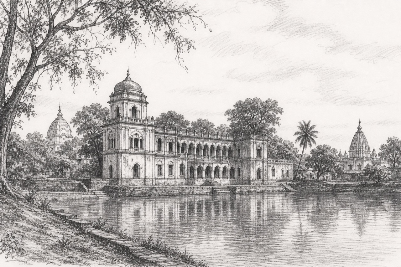 Hand-drawn pencil travel sketch for Dubrājpur