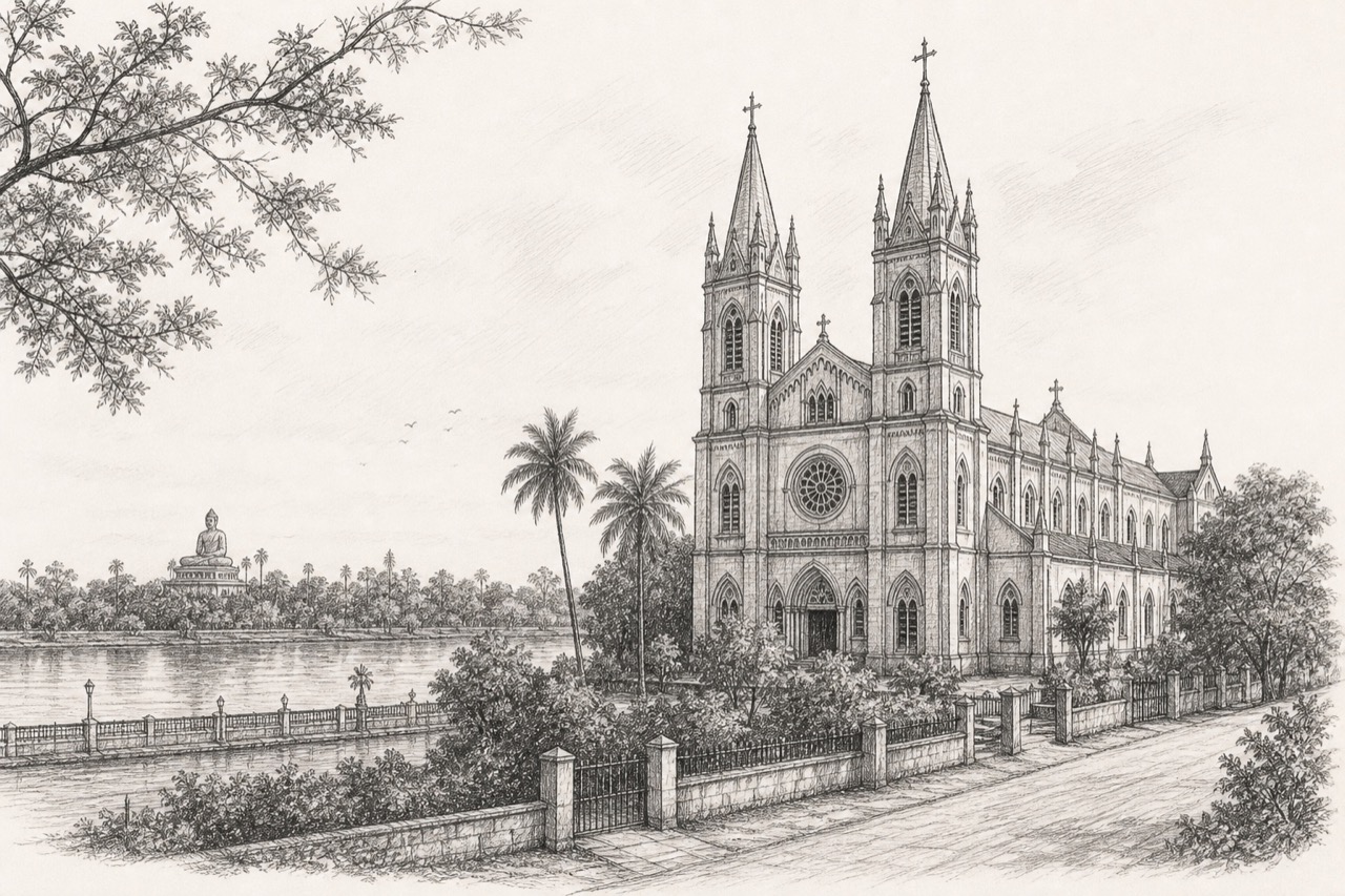 Hand-drawn pencil travel sketch for Eluru