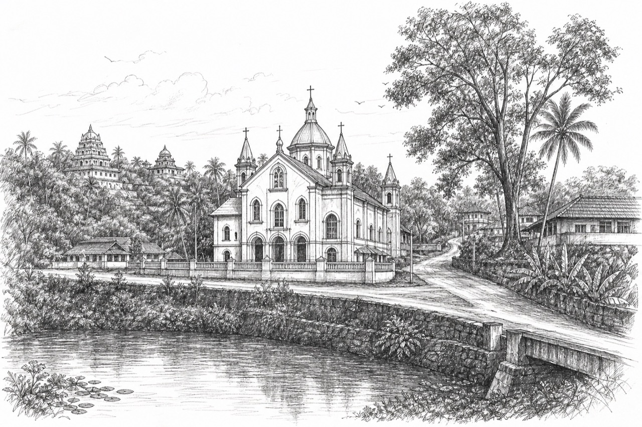 Hand-drawn pencil travel sketch for Erāttupetta