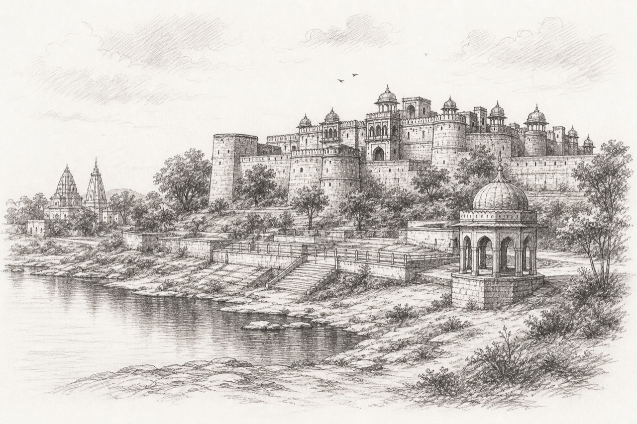 Hand-drawn pencil travel sketch for Etāwah