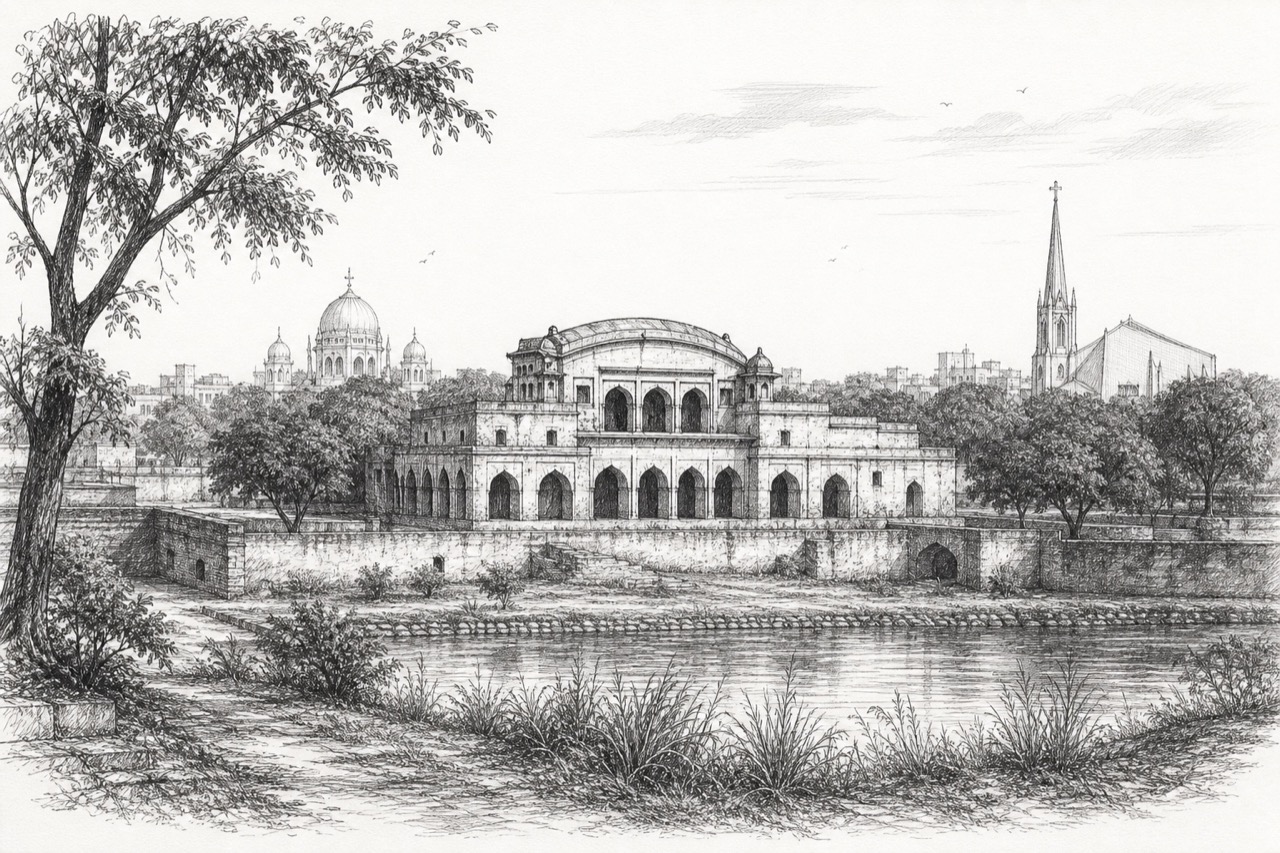 Hand-drawn pencil travel sketch for Faridabad