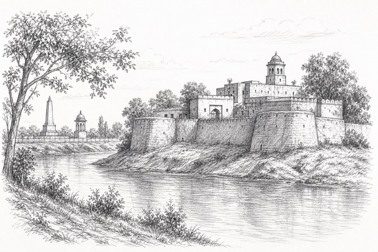 Hand-drawn pencil travel sketch for Firozpur
