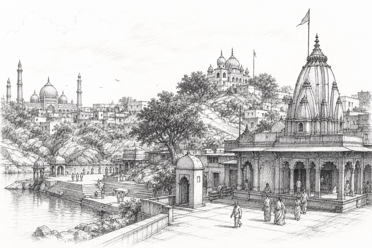 Hand-drawn pencil travel sketch for Gaya