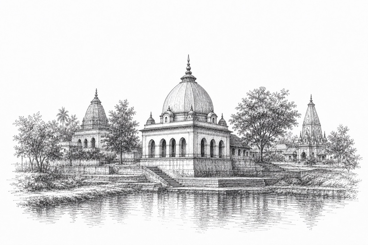 Hand-drawn pencil travel sketch for Gobindapur, India