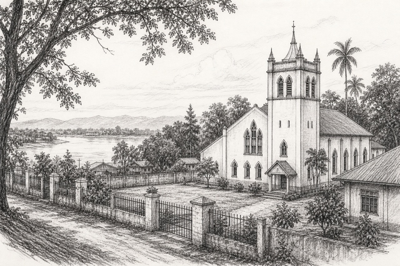 Hand-drawn pencil travel sketch for Golāghāt