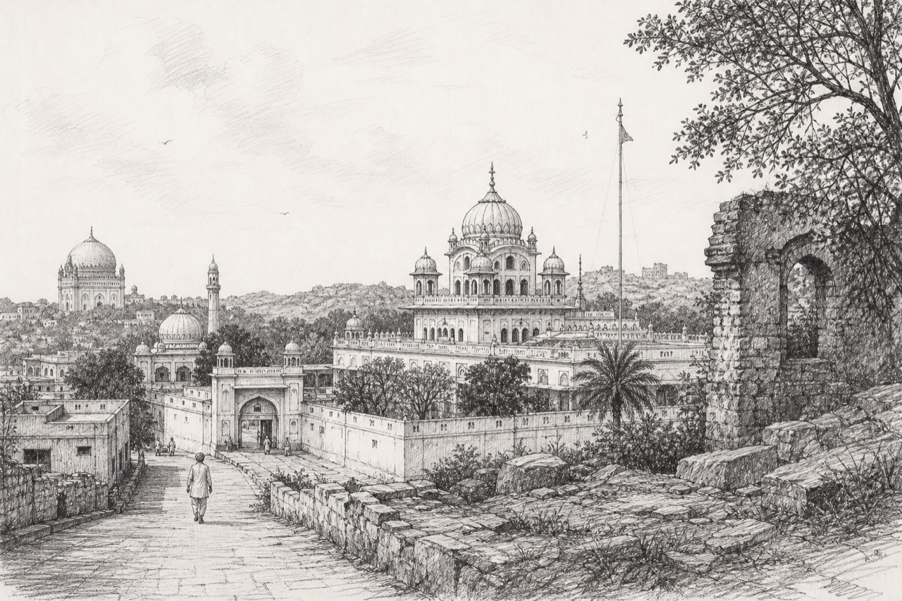 Hand-drawn pencil travel sketch for Golconda area