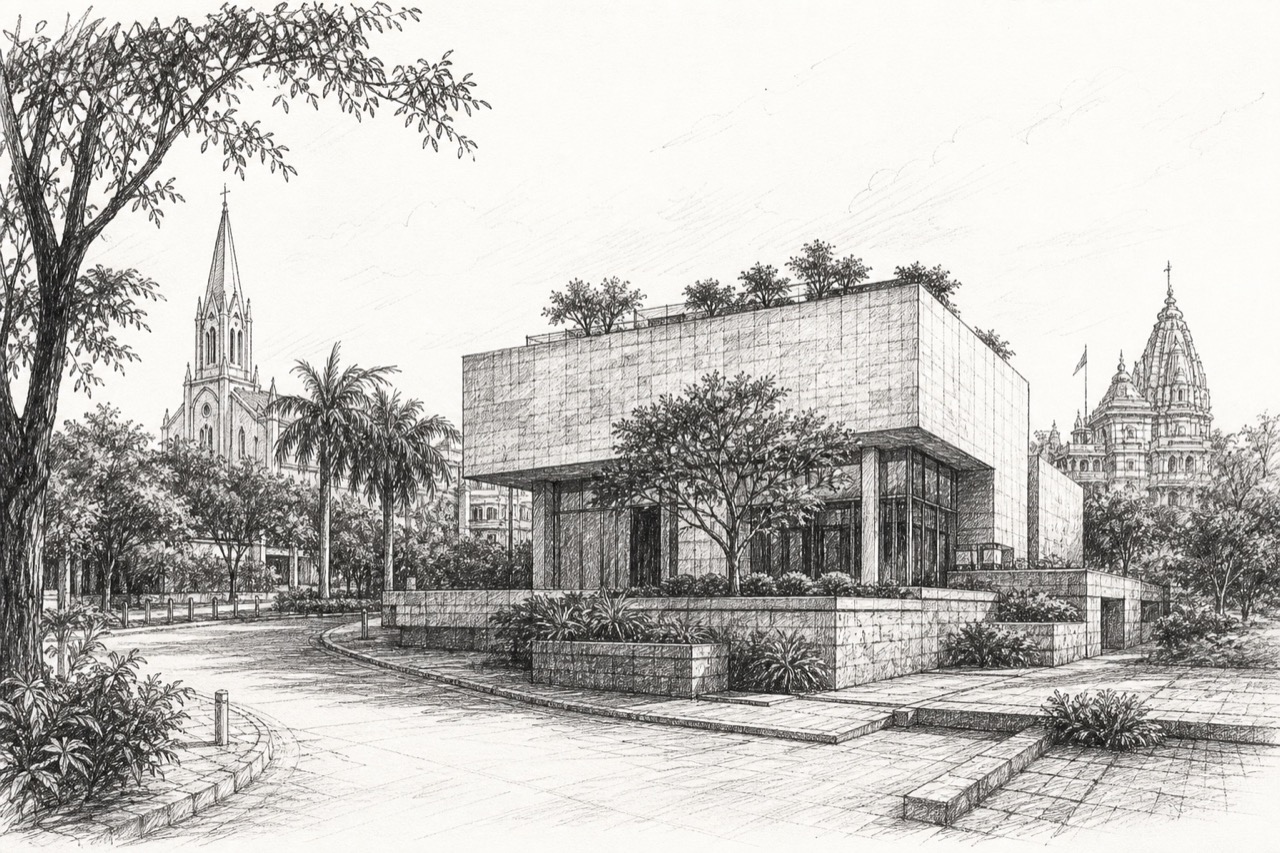 Hand-drawn pencil travel sketch for Gurugram