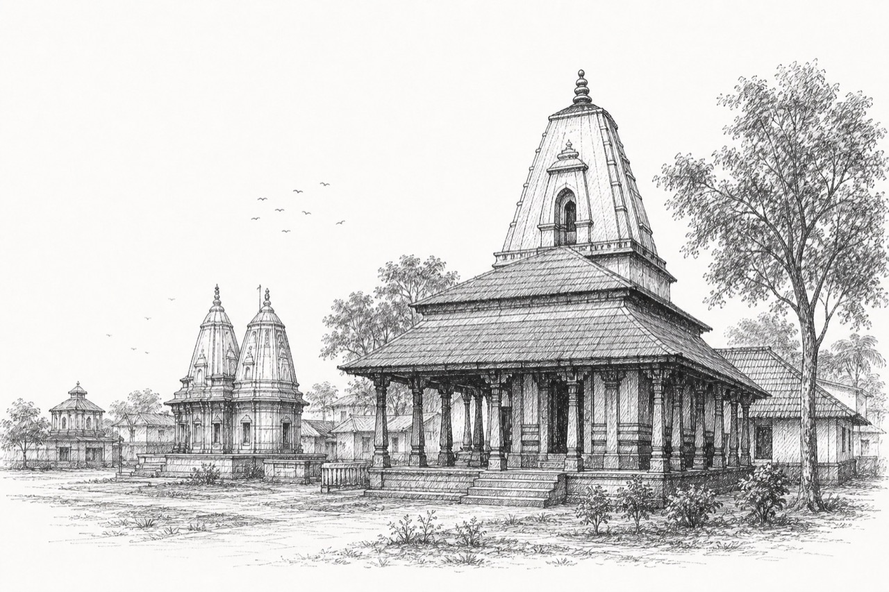 Hand-drawn pencil travel sketch for Guskhara, India