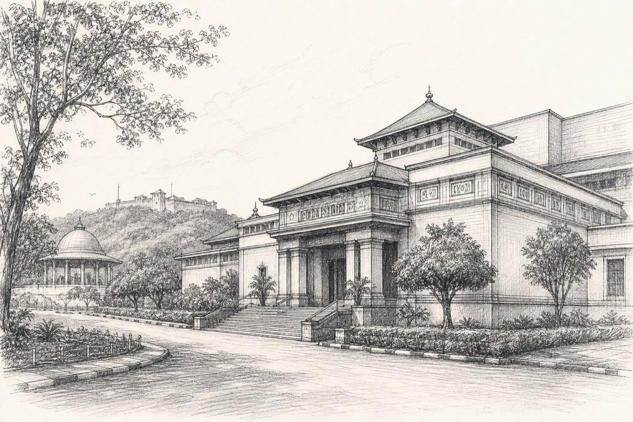 Hand-drawn pencil travel sketch for Guwahati