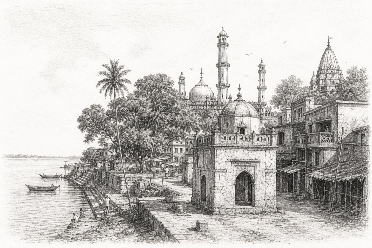 Hand-drawn pencil travel sketch for Hājīpur