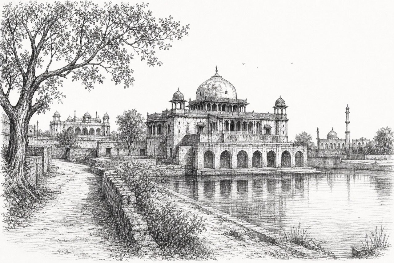 Hand-drawn pencil travel sketch for Hisar