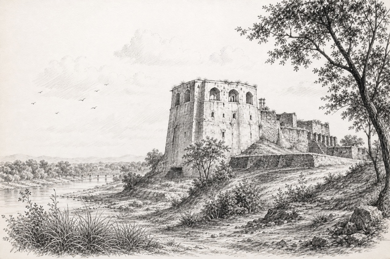 Hand-drawn pencil travel sketch for Hoshiārpur