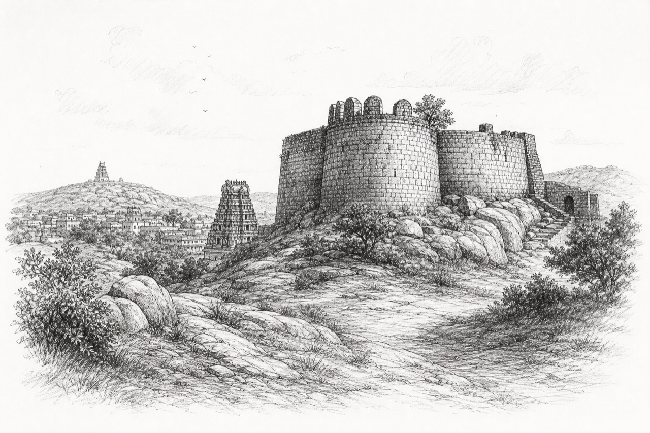 Hand-drawn pencil travel sketch for Hosūr