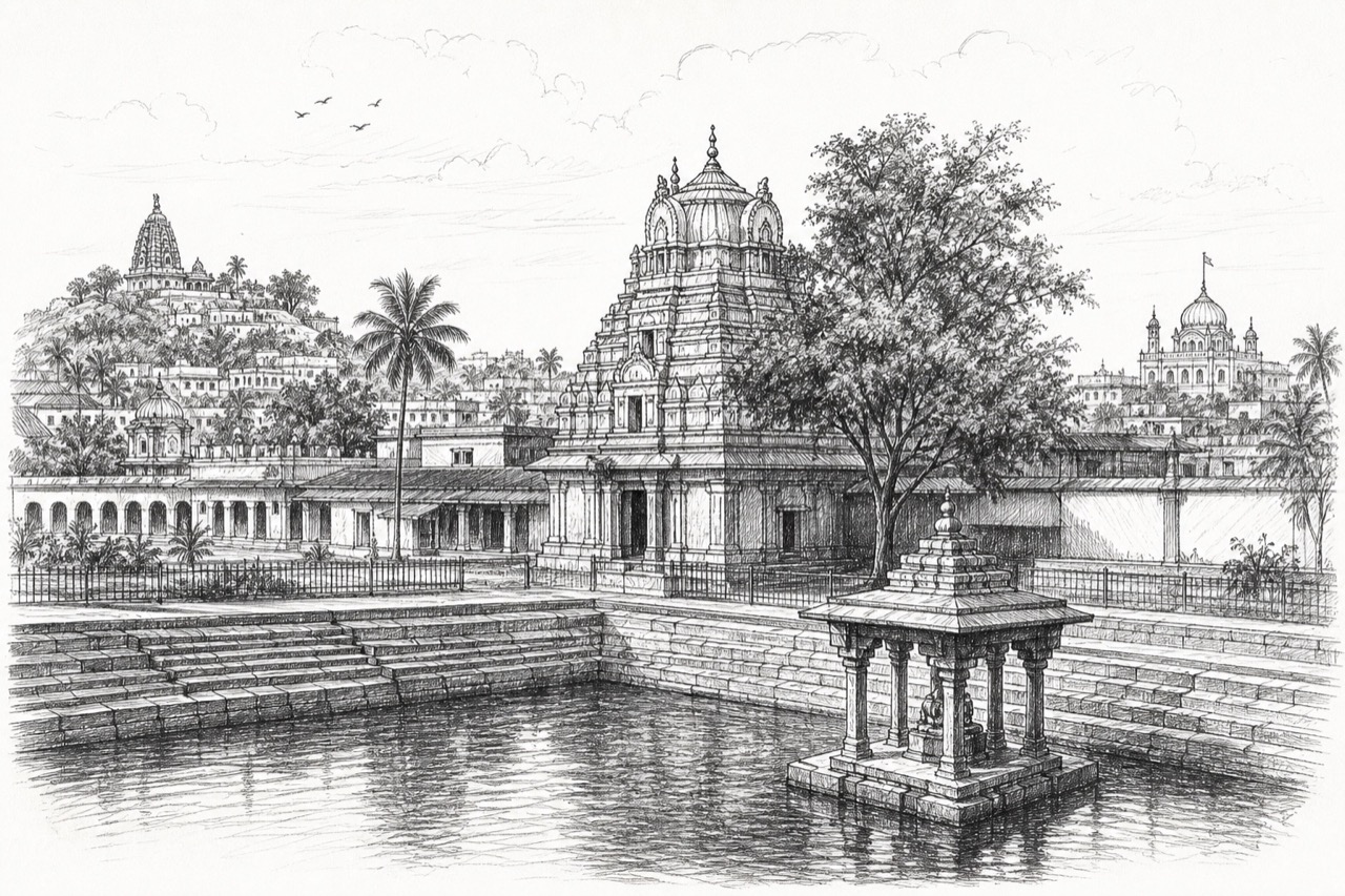 Hand-drawn pencil travel sketch for Hubballi