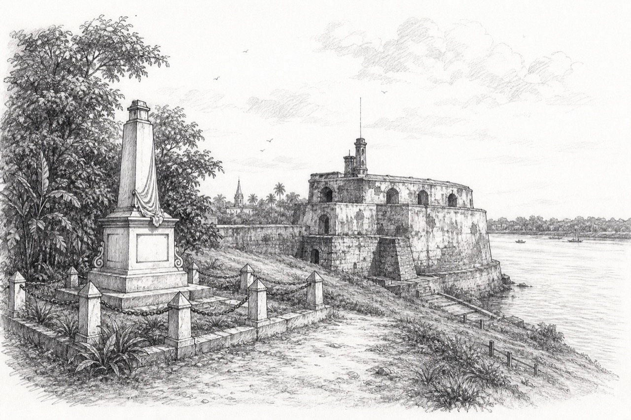 Hand-drawn pencil travel sketch for Hugli