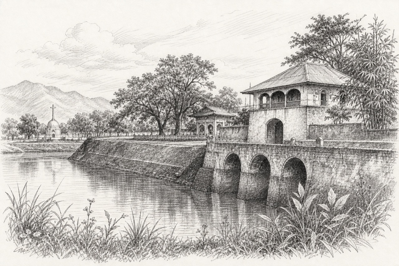 Hand-drawn pencil travel sketch for Imphal