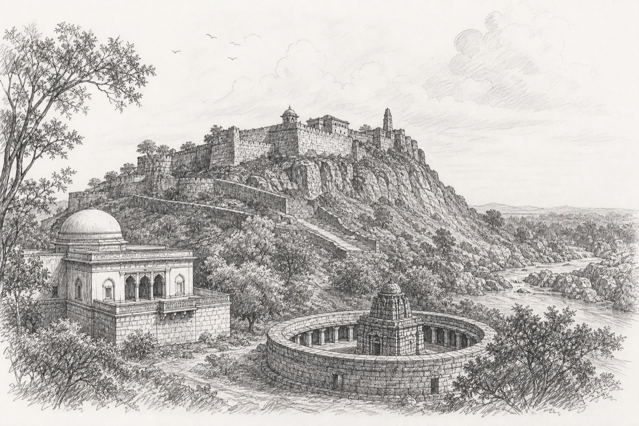 Hand-drawn pencil travel sketch for Jabalpur