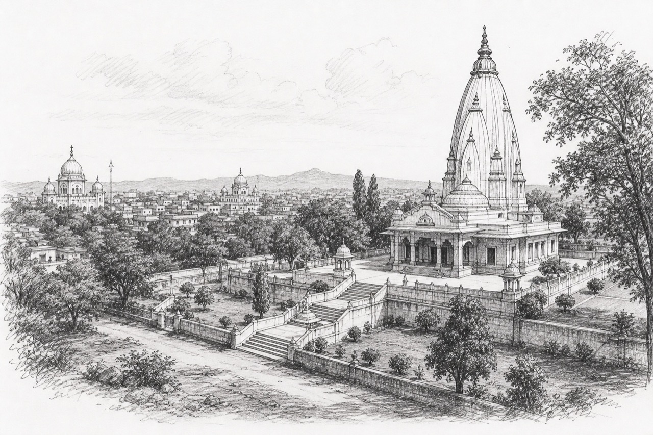 Hand-drawn pencil travel sketch for Jamshedpur