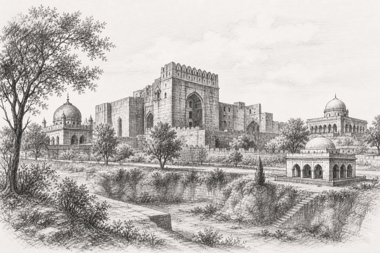 Hand-drawn pencil travel sketch for Jaunpur