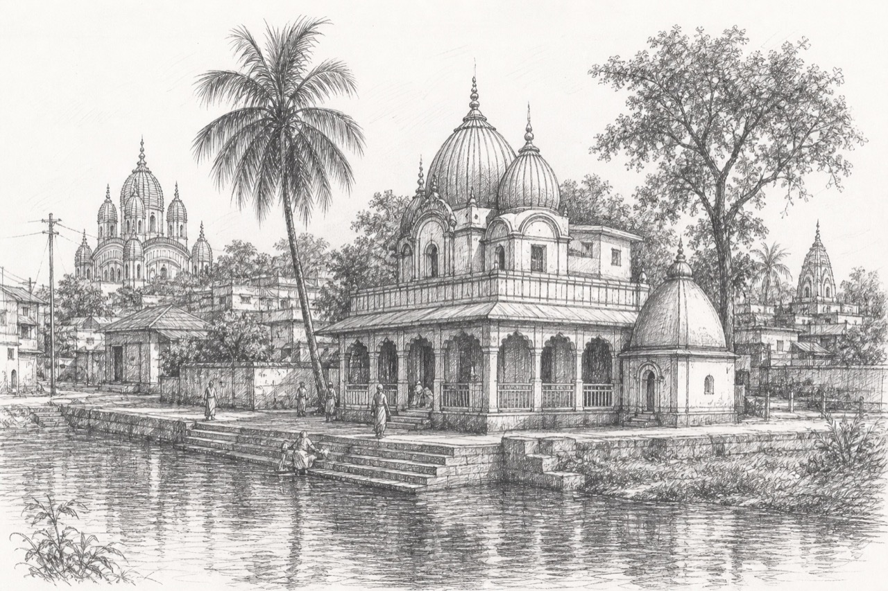 Hand-drawn pencil travel sketch for Jaynagar Majilpur