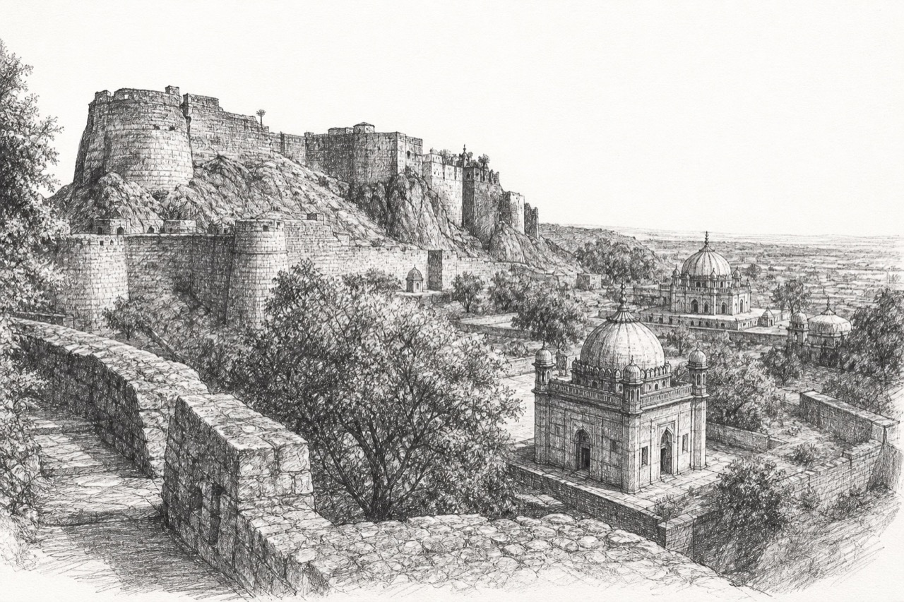 Hand-drawn pencil travel sketch for Jūnāgadh
