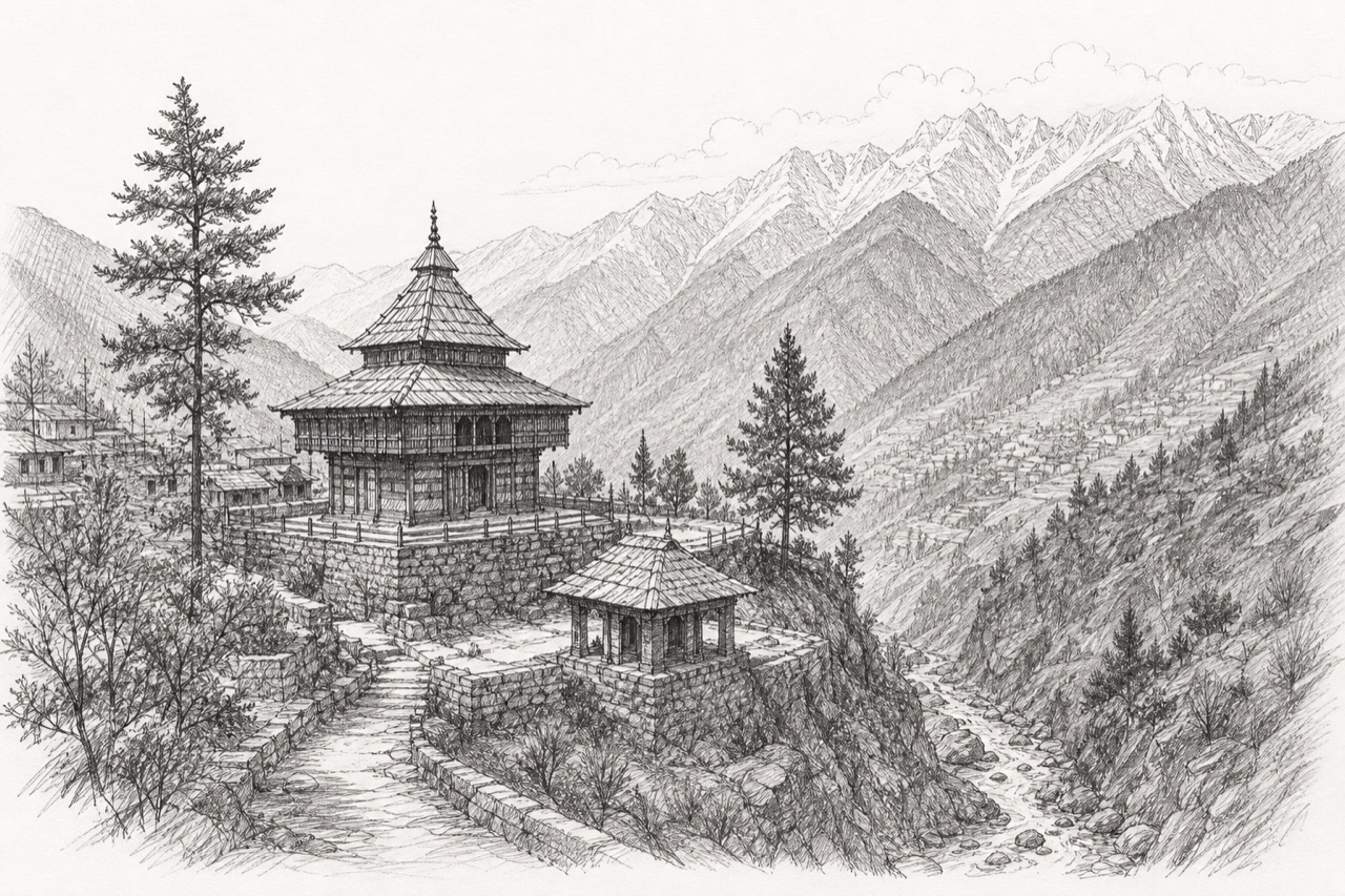 Hand-drawn pencil travel sketch for Kalpa area