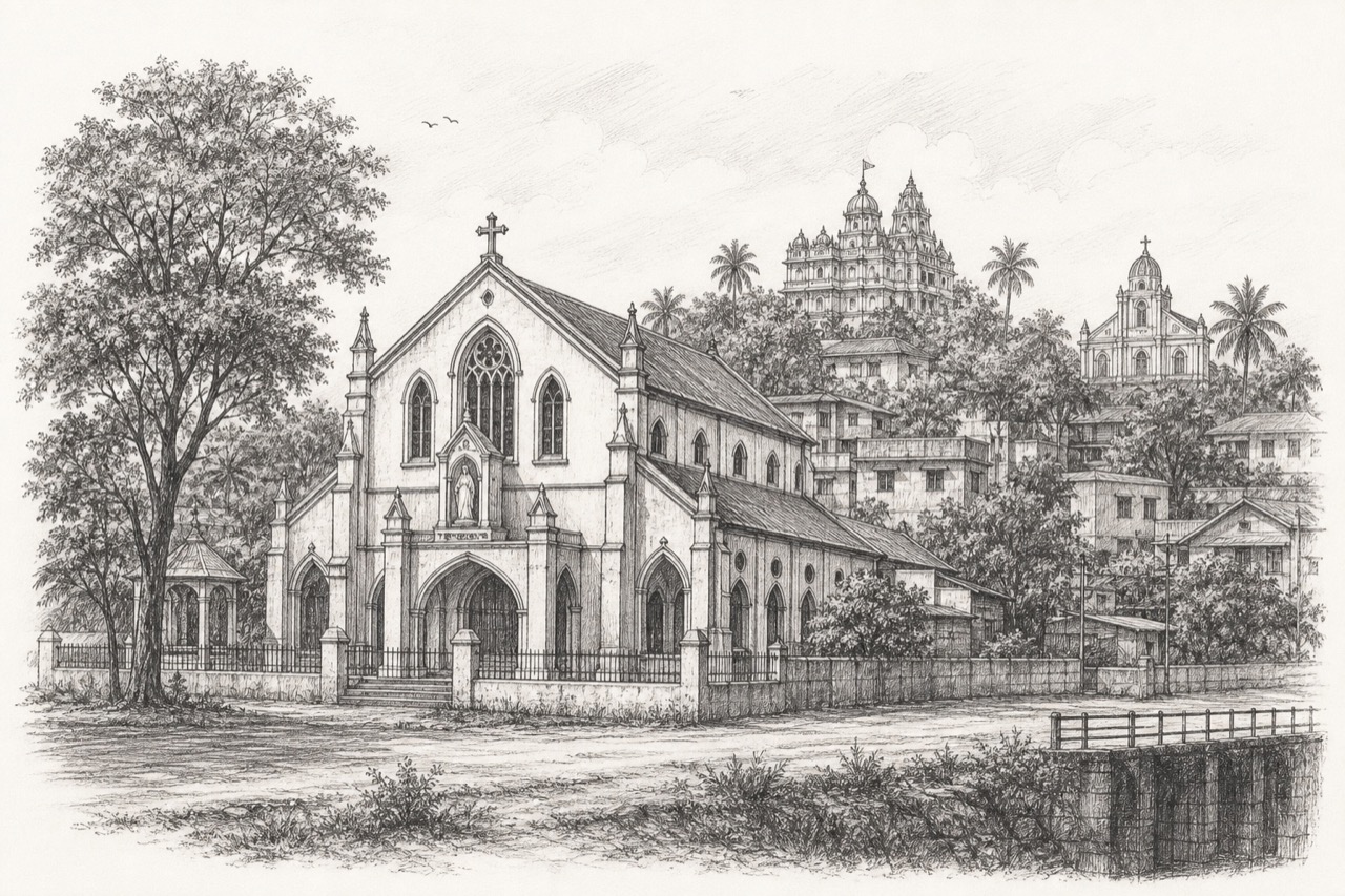 Hand-drawn pencil travel sketch for Kalyān
