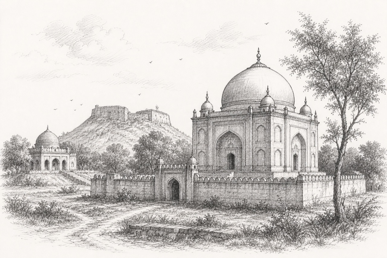 Hand-drawn pencil travel sketch for Kannauj